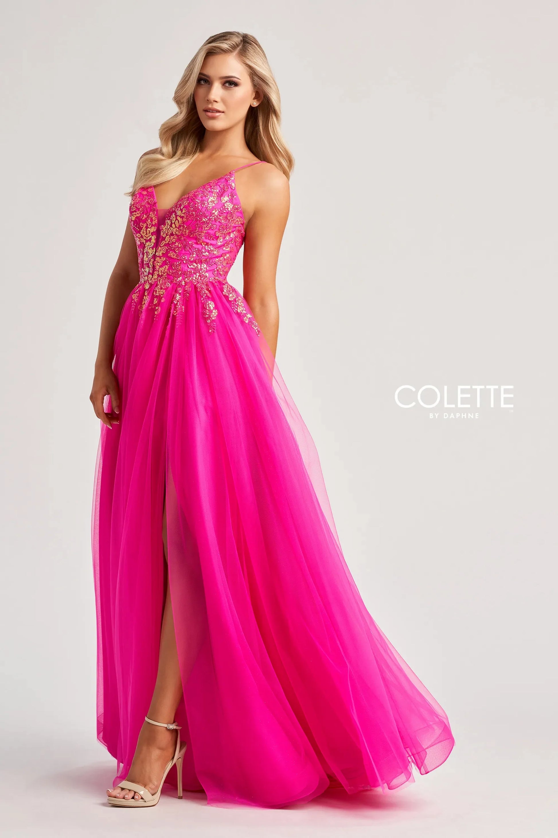 Colette by Daphne CL8030 Long Lace Glitter A Line Formal Prom Dress