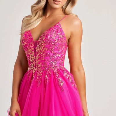 Colette by Daphne CL8030 Long Lace Glitter A Line Formal Prom Dress