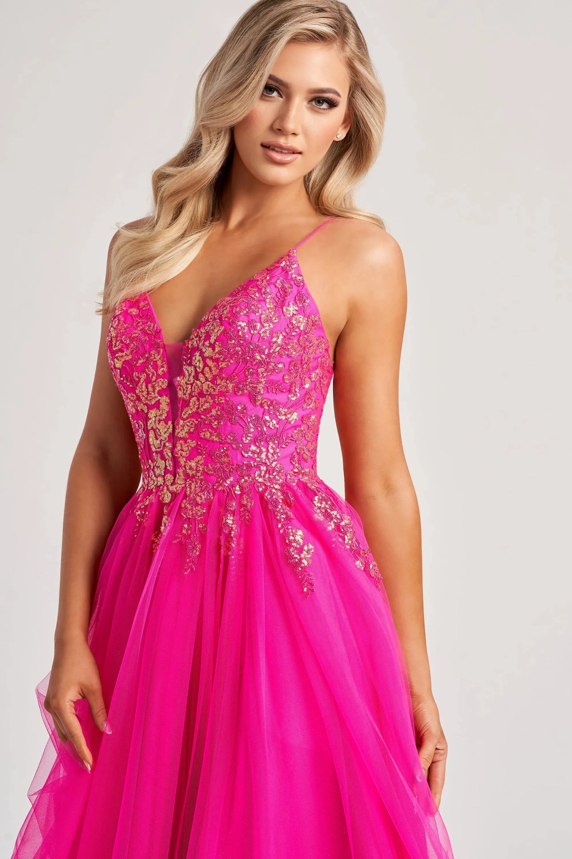 Colette by Daphne CL8030 Long Lace Glitter A Line Formal Prom Dress