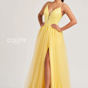 Colette by Daphne CL8030 Long Lace Glitter A Line Formal Prom Dress
