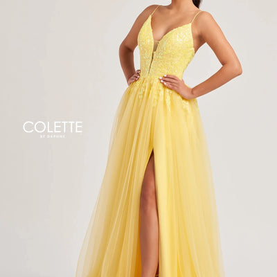 Colette by Daphne CL8030 Long Lace Glitter A Line Formal Prom Dress