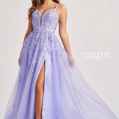 Colette by Daphne CL8060 Sequin Long Slit Glitter A Line Formal Prom Dress