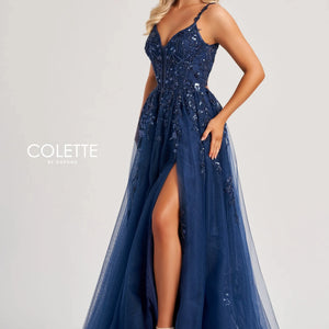 Colette by Daphne CL8060 Sequin Long Slit Glitter A Line Formal Prom Dress