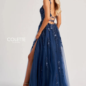 Colette by Daphne CL8060 Sequin Long Slit Glitter A Line Formal Prom Dress