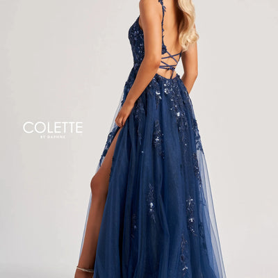 Colette by Daphne CL8060 Sequin Long Slit Glitter A Line Formal Prom Dress