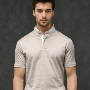 Rare Rabbit Men's Clarance Beige Half Sleeves Solid Polo T-Shirt