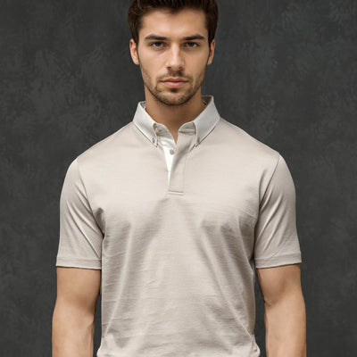 Rare Rabbit Men's Clarance Beige Half Sleeves Solid Polo T-Shirt