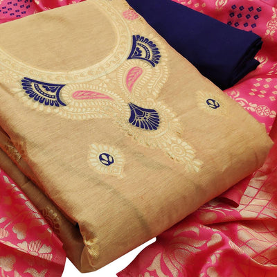 Classy Beige Colored Festive Wear Woven Banarasi Silk Dress Material