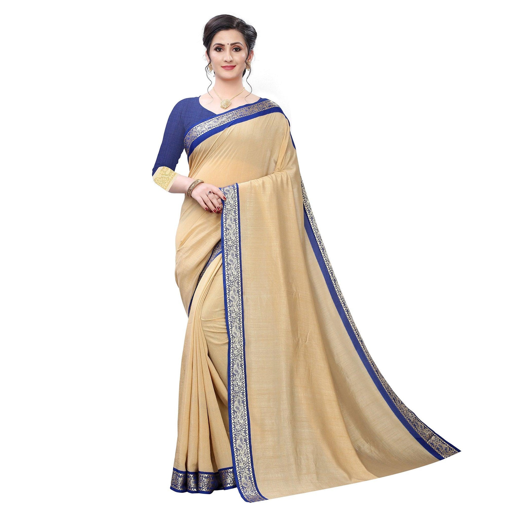 Classy Beige Colored Festive Wear Woven Vichitra Silk Saree