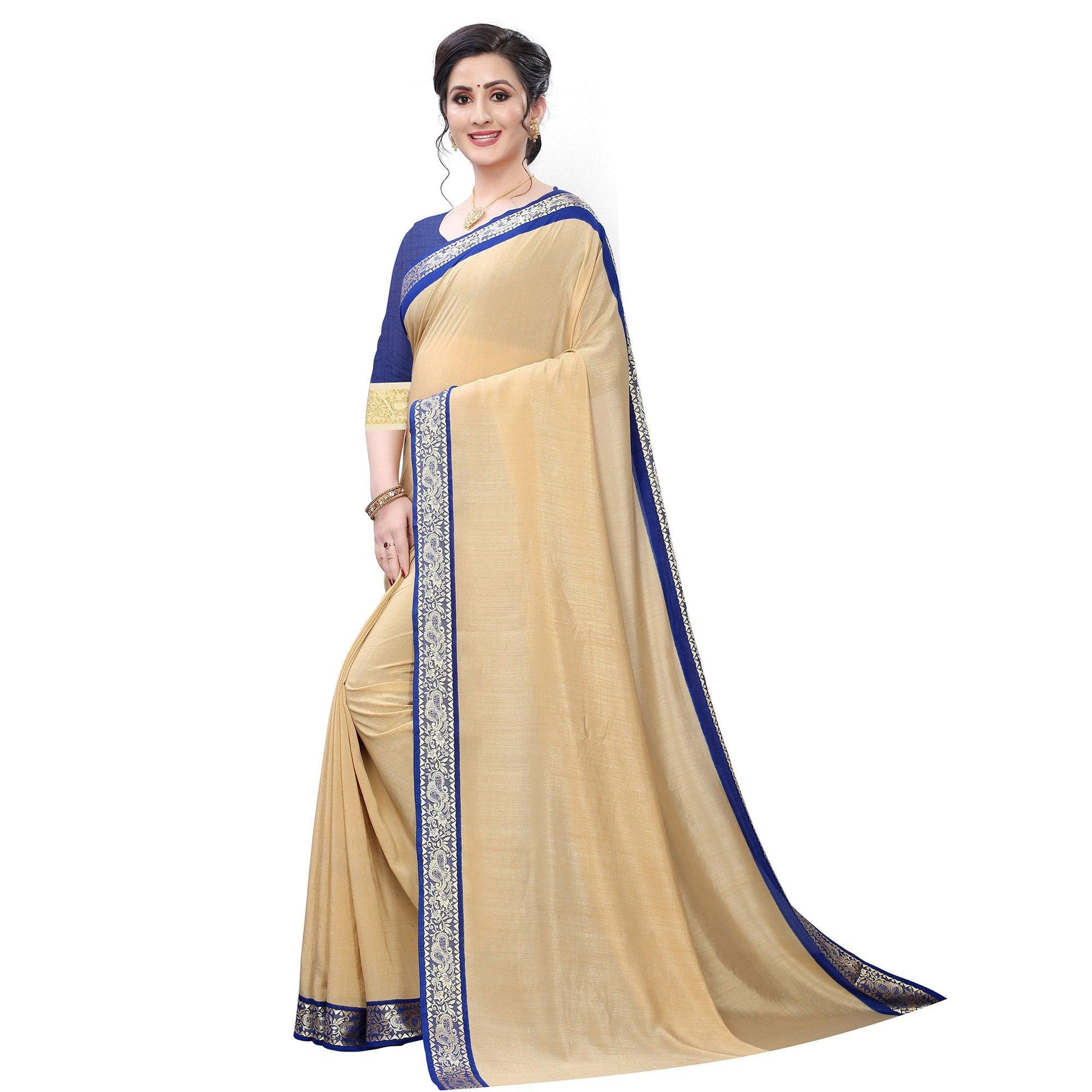 Classy Beige Colored Festive Wear Woven Vichitra Silk Saree