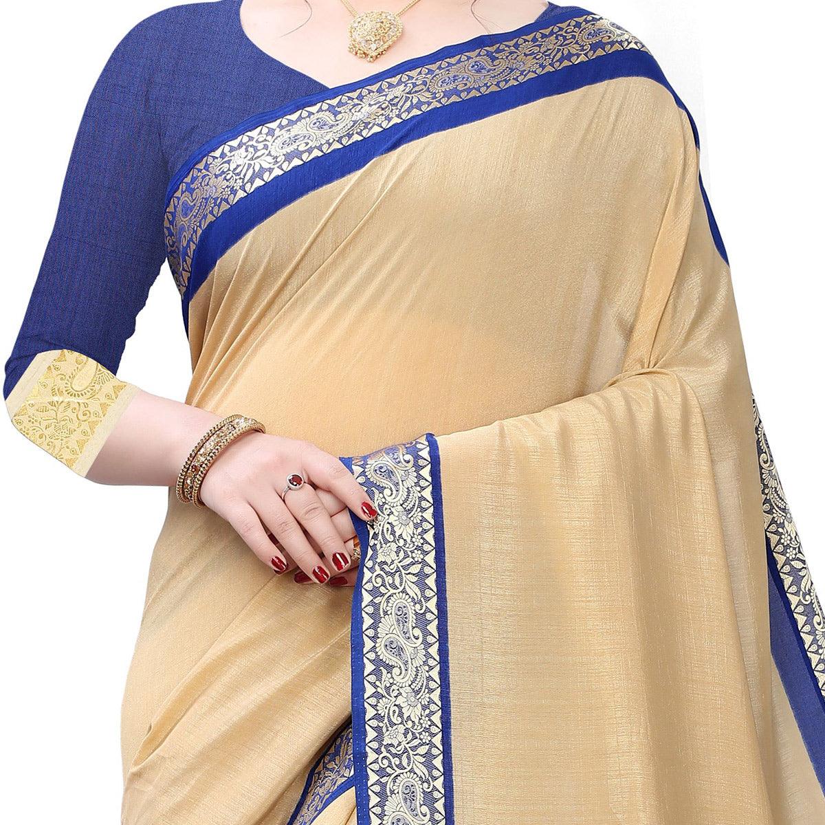Classy Beige Colored Festive Wear Woven Vichitra Silk Saree