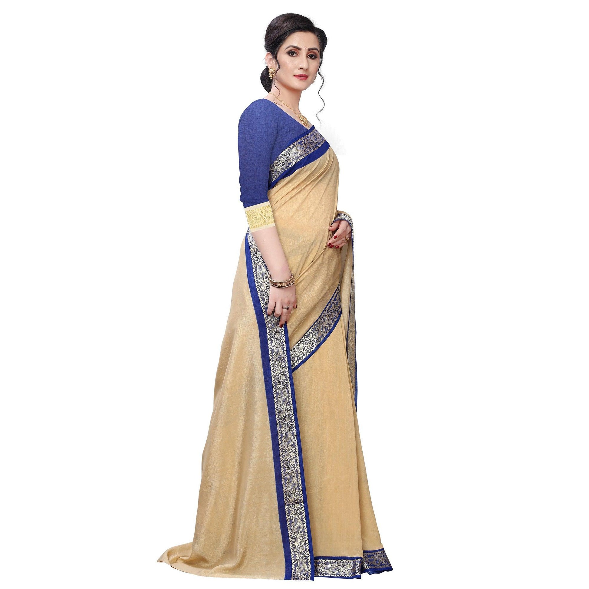 Classy Beige Colored Festive Wear Woven Vichitra Silk Saree