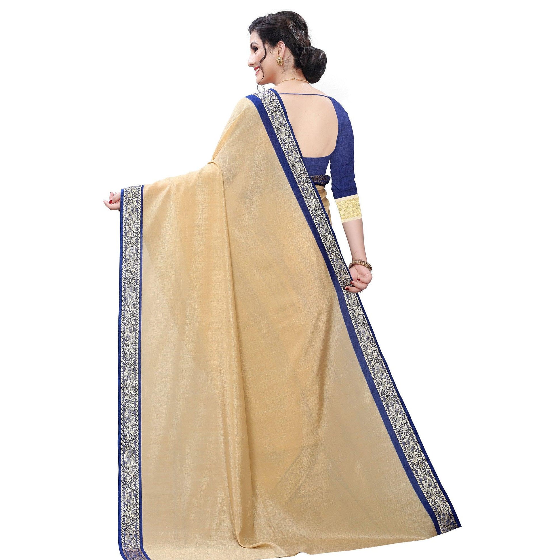 Classy Beige Colored Festive Wear Woven Vichitra Silk Saree