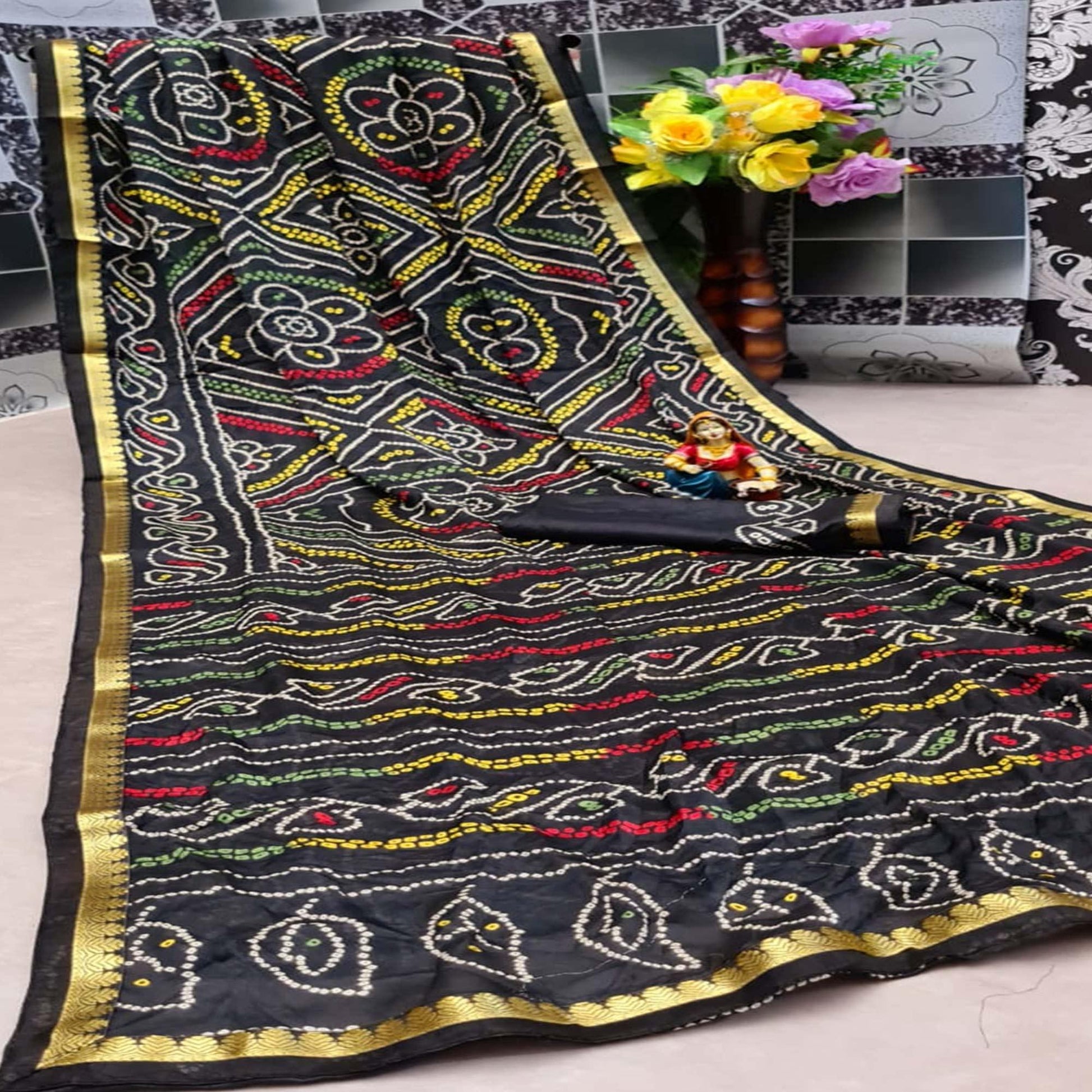 Classy Black Colored Festive Wear Woven Moss Georgette Saree