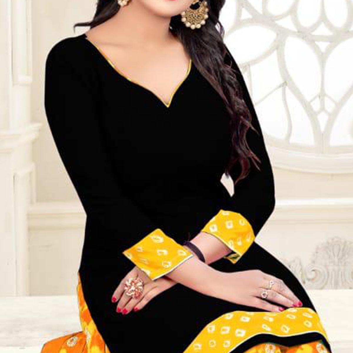 Classy Black - Orange Colored Casual Wear Printed Crepe Salwar Suit