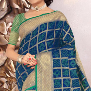 Classy Blue Colored Festive Wear Woven Banarasi Silk Saree