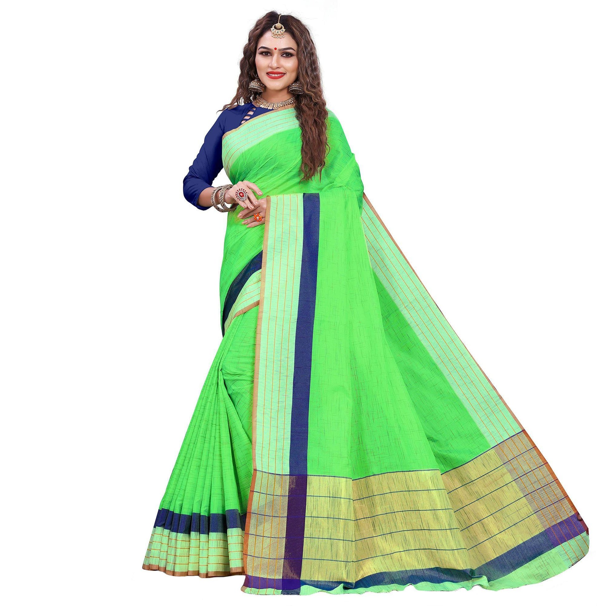 Classy Bright Green Colored Casual Printed Art Silk Saree