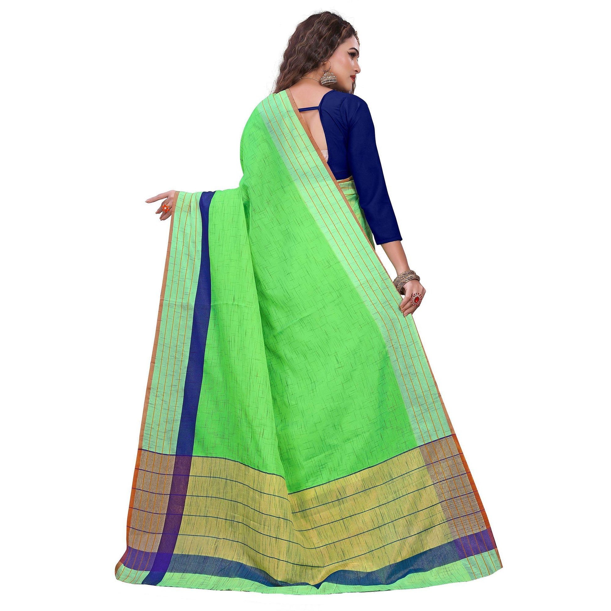 Classy Bright Green Colored Casual Printed Art Silk Saree