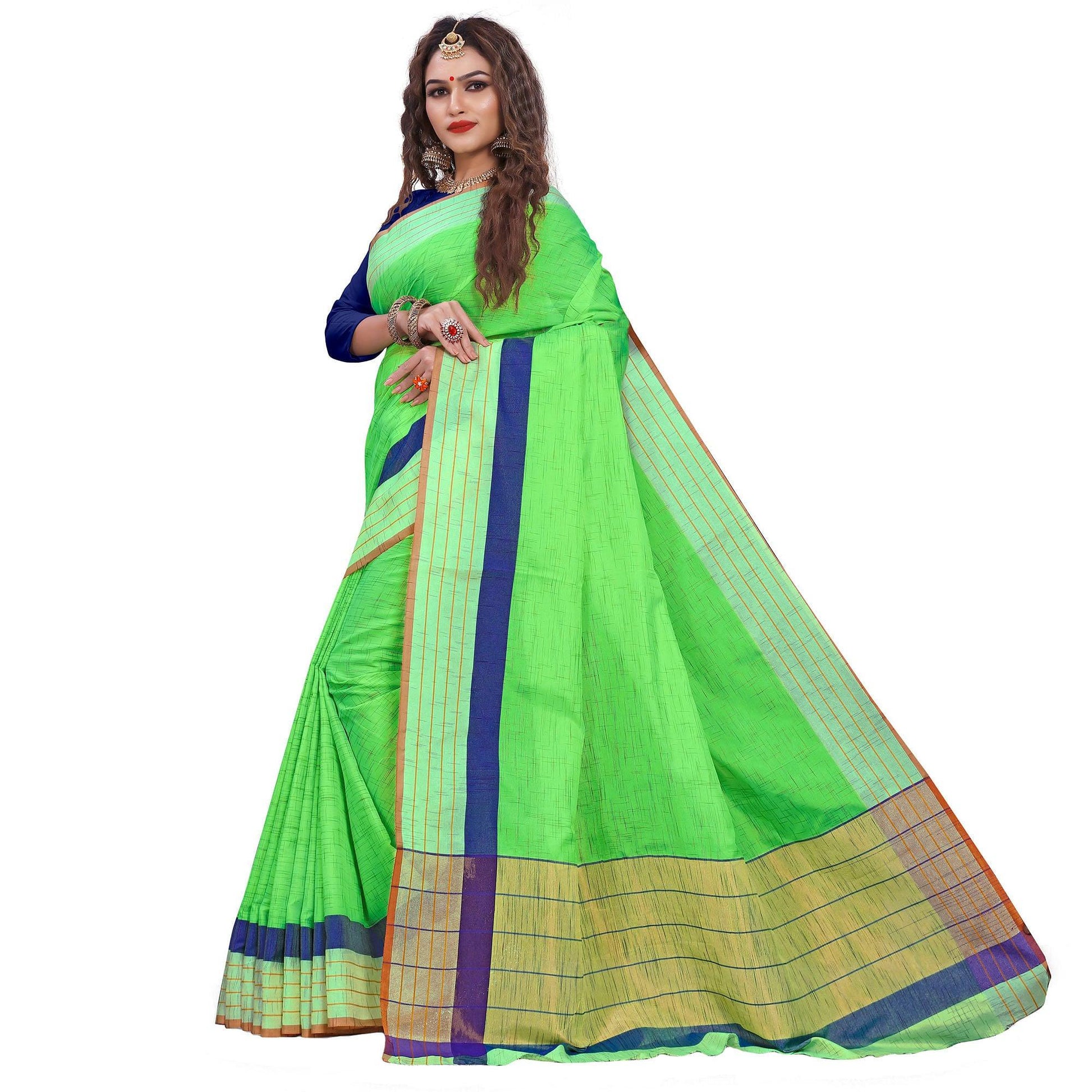Classy Bright Green Colored Casual Printed Art Silk Saree