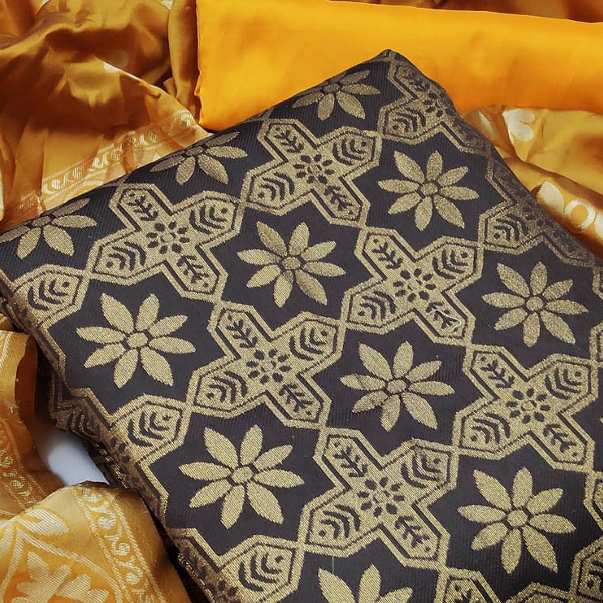 Classy Brown Colored Casual Wear Woven Banarasi Silk Dress Material