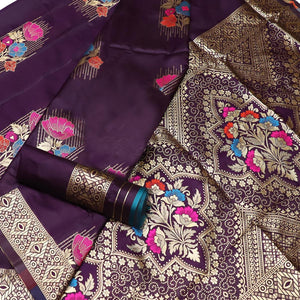 Classy Dark Purple Colored Festive Wear Woven Banarasi Silk Saree