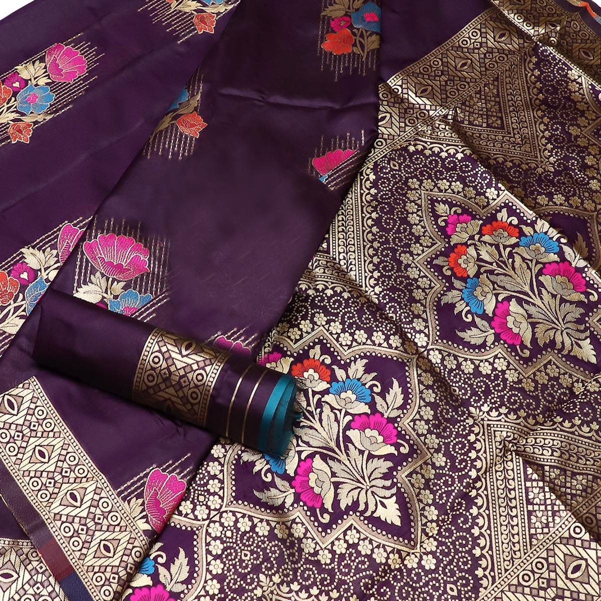 Classy Dark Purple Colored Festive Wear Woven Banarasi Silk Saree