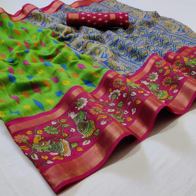 Classy Green Colored Casual Wear Printed Cotton Saree