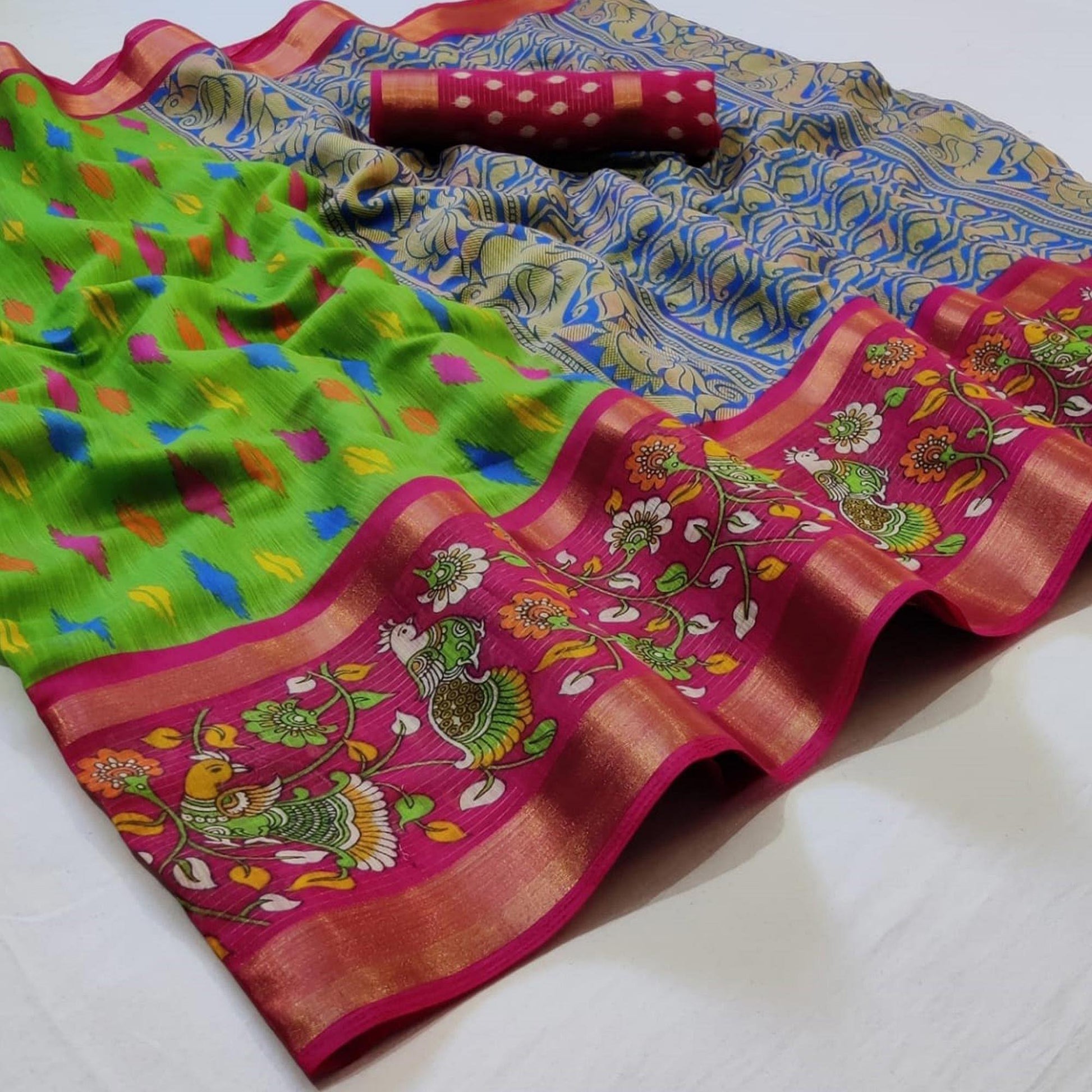 Classy Green Colored Casual Wear Printed Cotton Saree