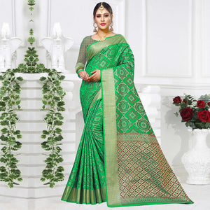 Classy Green Colored Festive Wear Woven Silk Saree