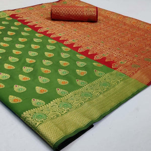 Classy Green Colored Festive Wear Woven Silk Saree
