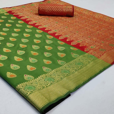Classy Green Colored Festive Wear Woven Silk Saree