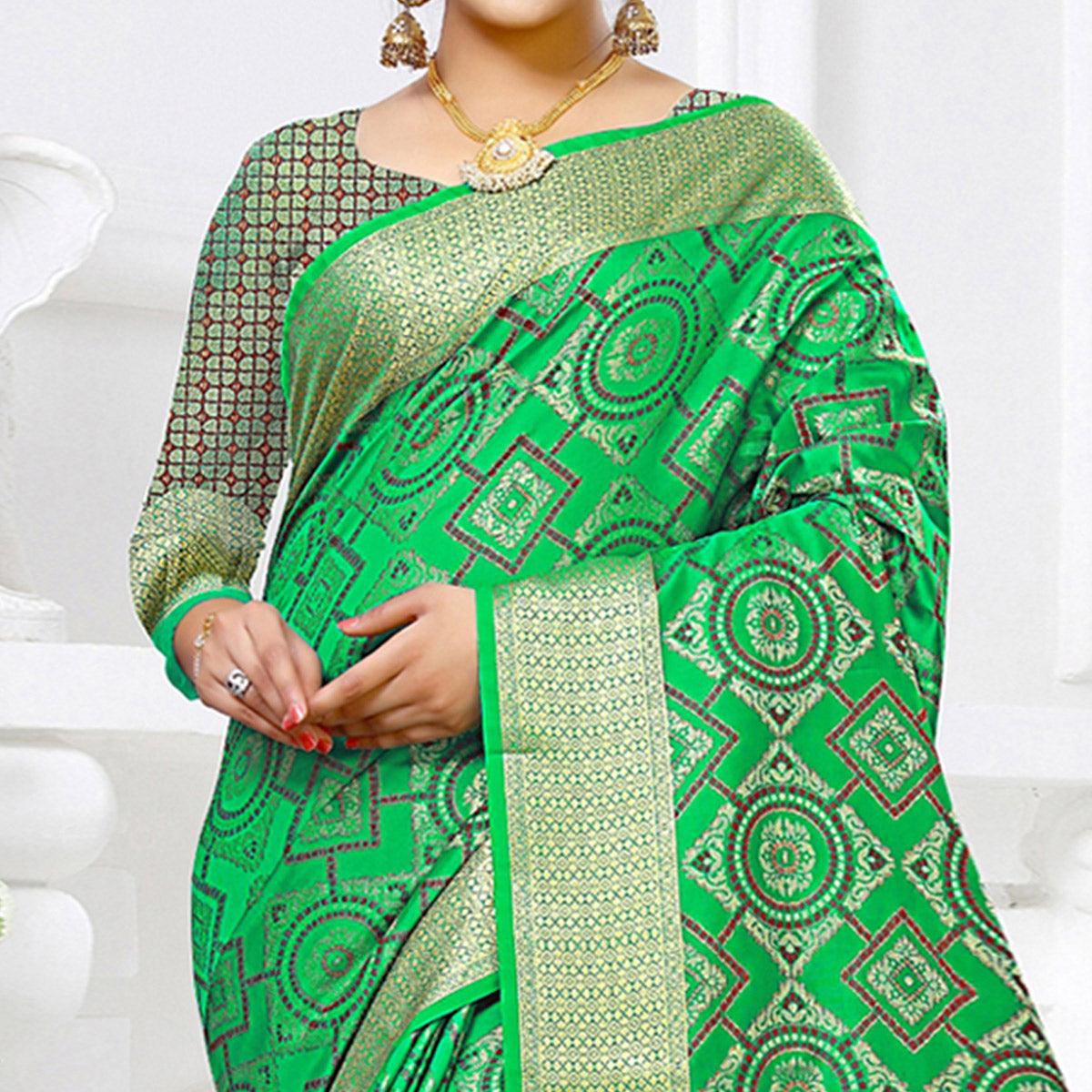 Classy Green Colored Festive Wear Woven Silk Saree