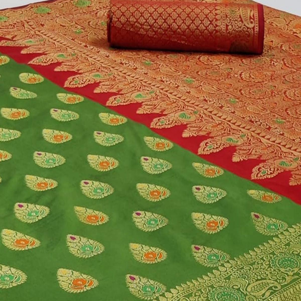 Classy Green Colored Festive Wear Woven Silk Saree