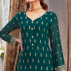 Classy Green Colored Partywear Embroidered Pure Georgette Palazzo Suit