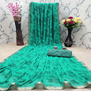 Classy Green Coloured Casual Wear Printed Art Silk Saree