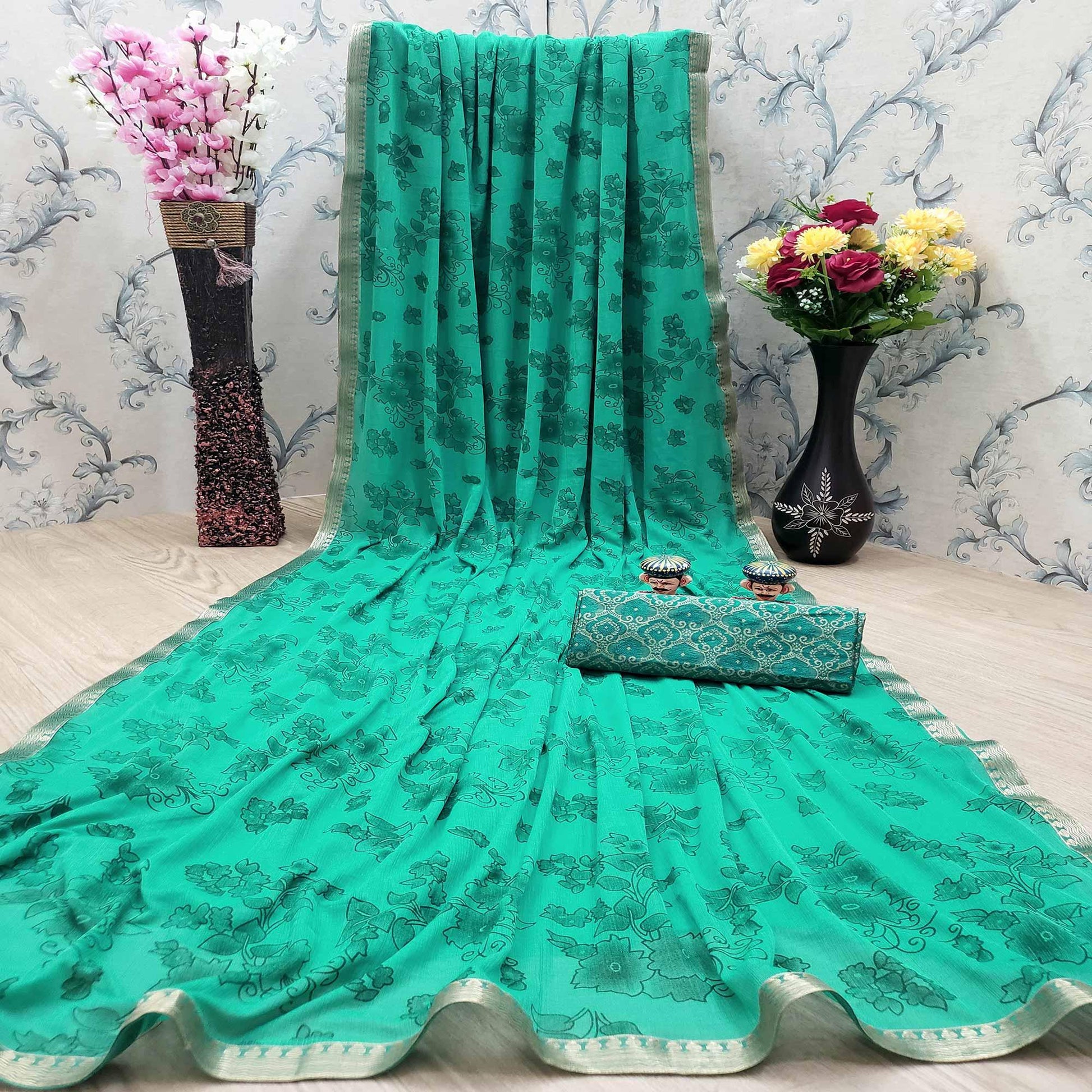 Classy Green Coloured Casual Wear Printed Art Silk Saree