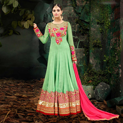 Classy Green Georgette Chiffon Designer Anarkali Suit