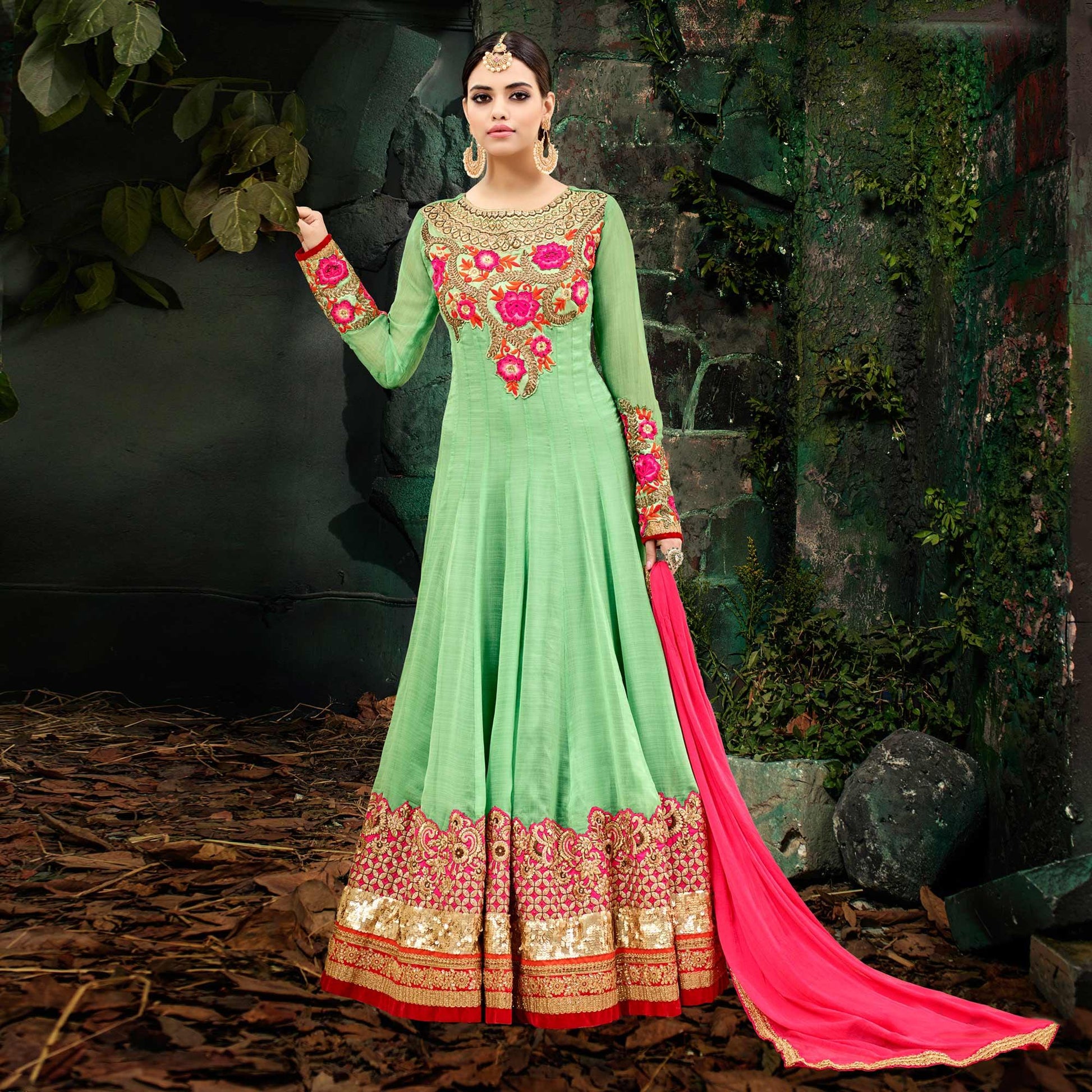 Classy Green Georgette Chiffon Designer Anarkali Suit