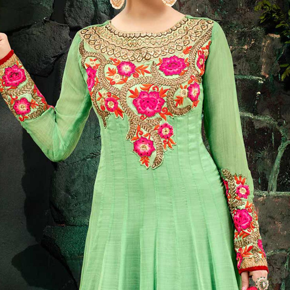 Classy Green Georgette Chiffon Designer Anarkali Suit