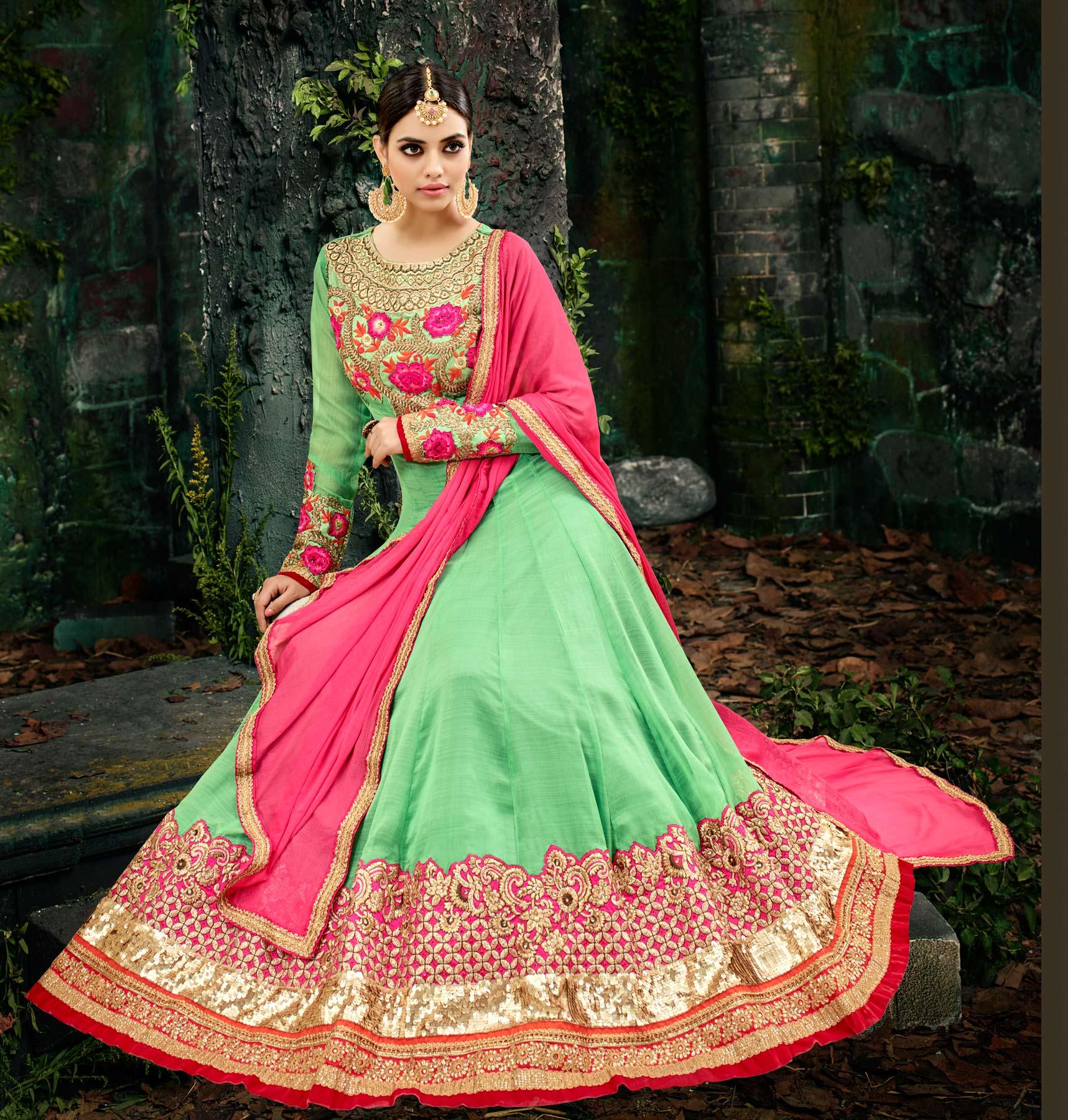 Classy Green Georgette Chiffon Designer Anarkali Suit