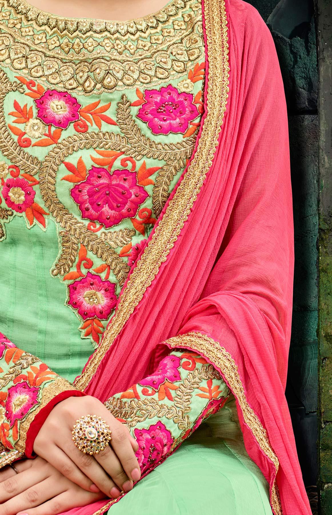 Classy Green Georgette Chiffon Designer Anarkali Suit