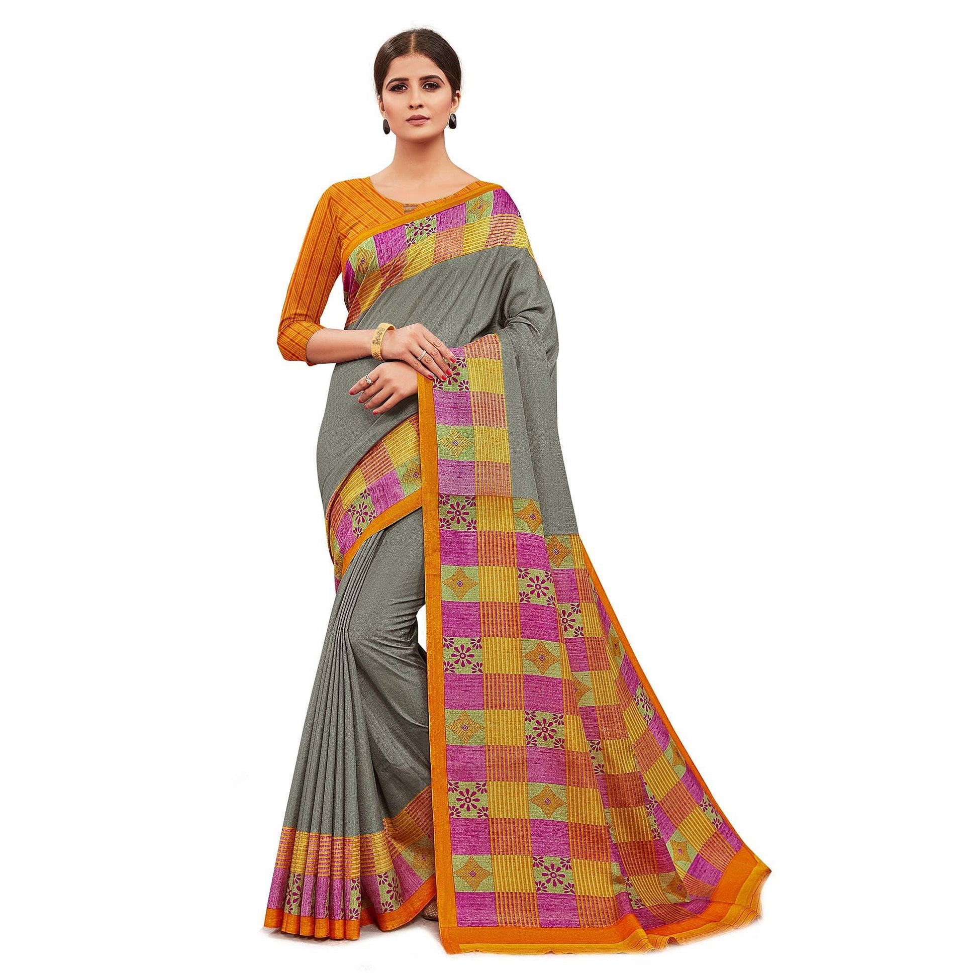 Classy Grey Colored Casual Wear Printed Manipuri Cotton Saree