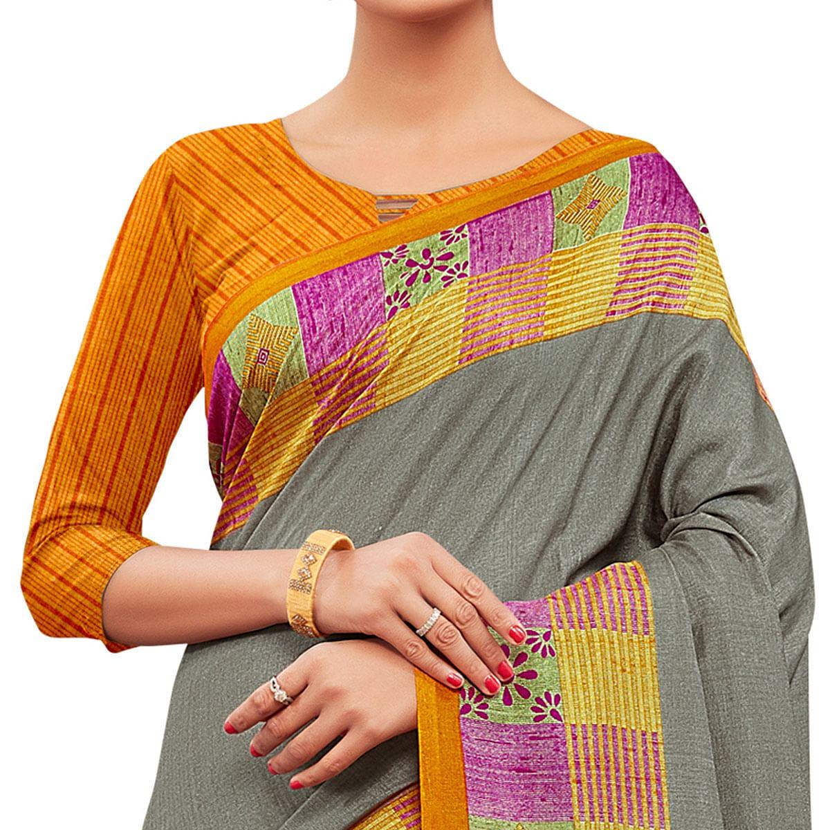 Classy Grey Colored Casual Wear Printed Manipuri Cotton Saree