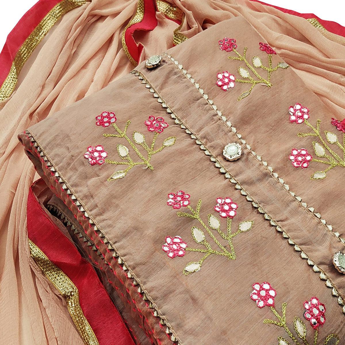 Classy Mauve Colored Casual Wear Embroidered Modal Dress Material