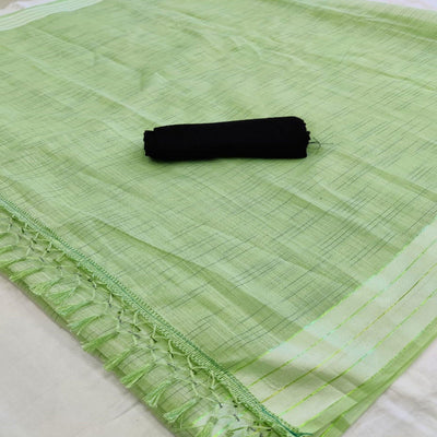 Classy Mehendi Green Colored Casual Wear Solid Cotton Saree