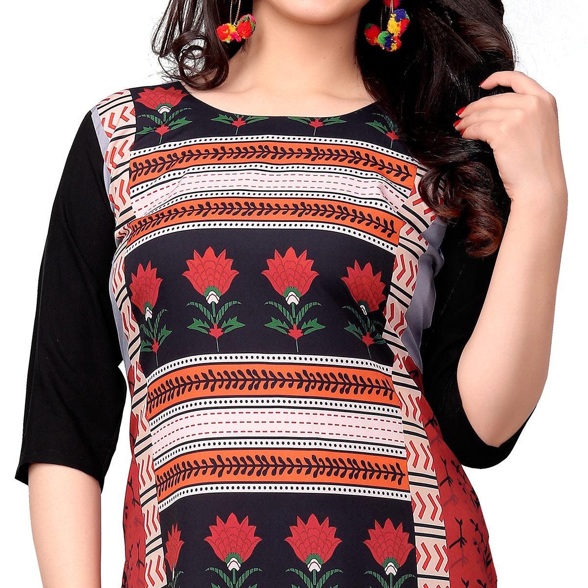 Classy Multi Colored Casual Printed Crepe Kurti