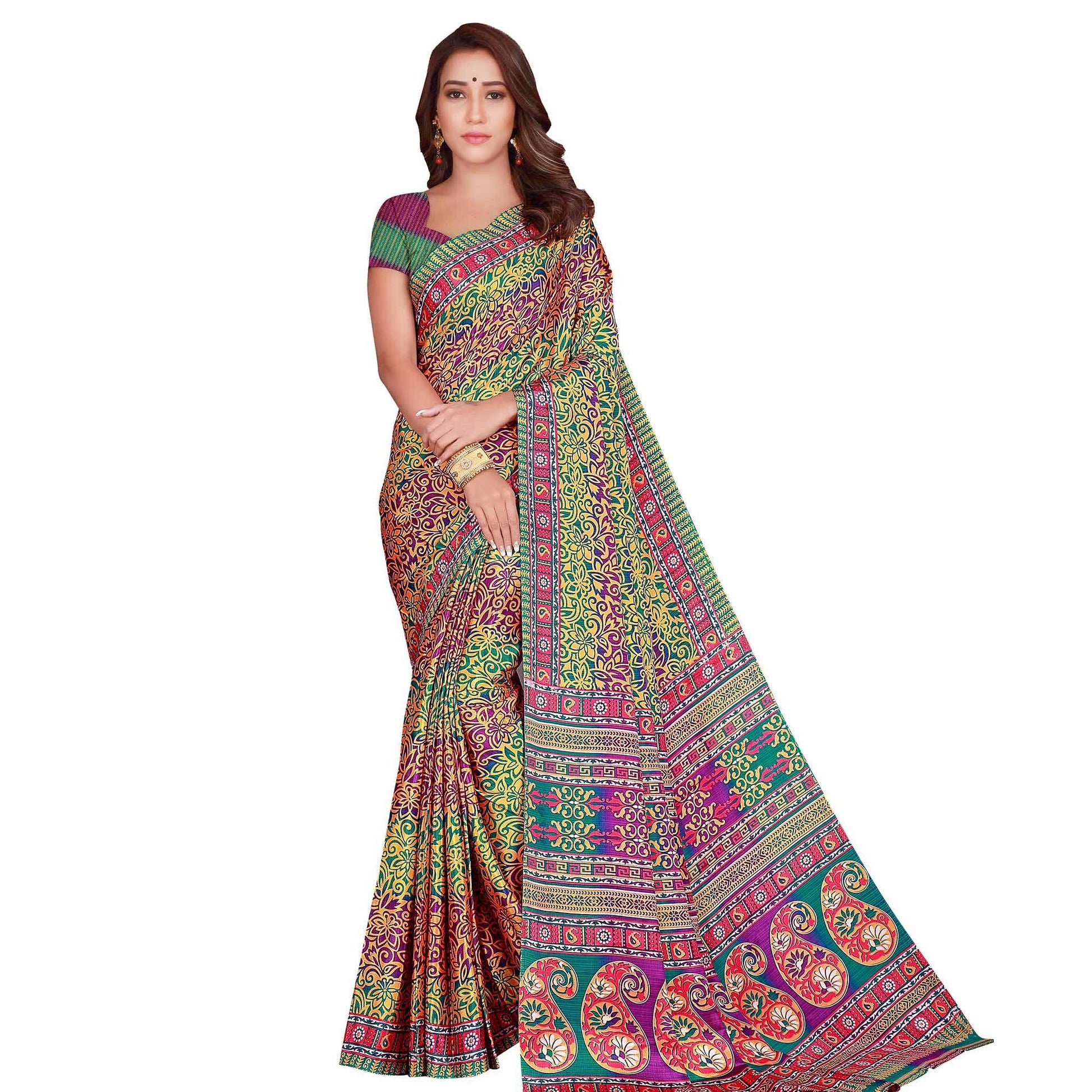 Classy Multi Colored Casual Wear Printed Silk Crepe Saree