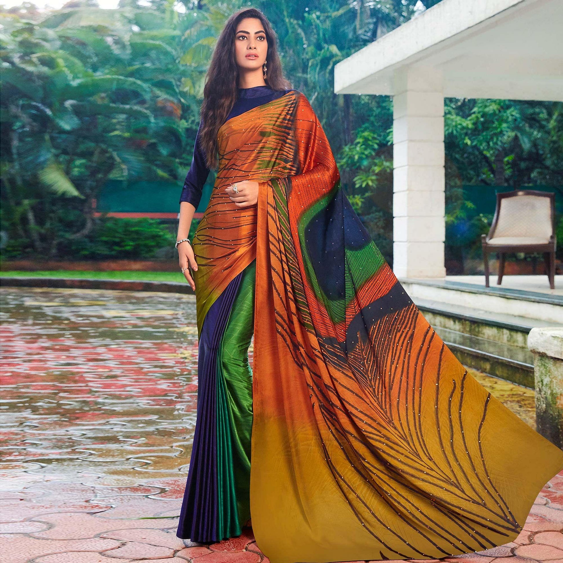 Classy Multi Colored Party Wear Printed Silk Saree