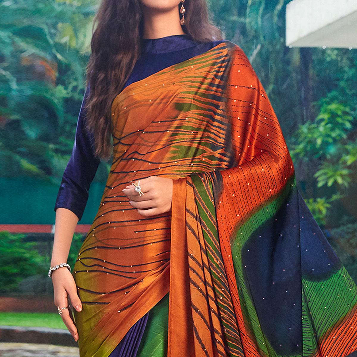 Classy Multi Colored Party Wear Printed Silk Saree