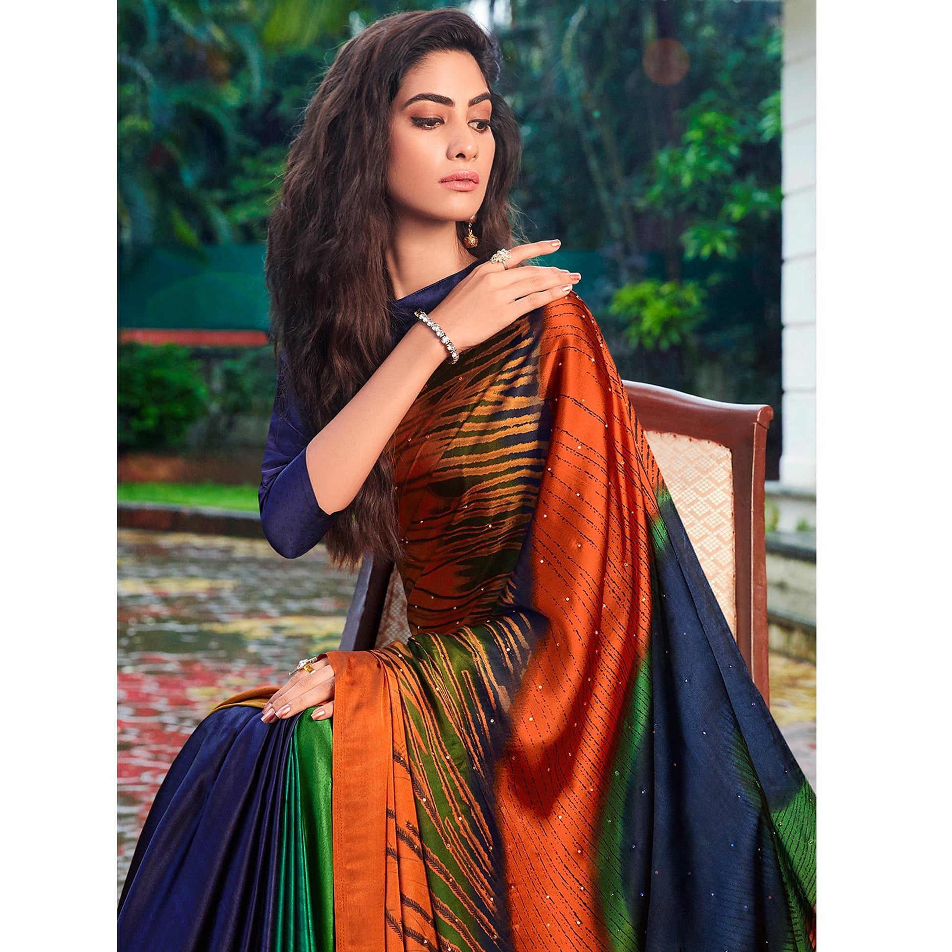 Classy Multi Colored Party Wear Printed Silk Saree